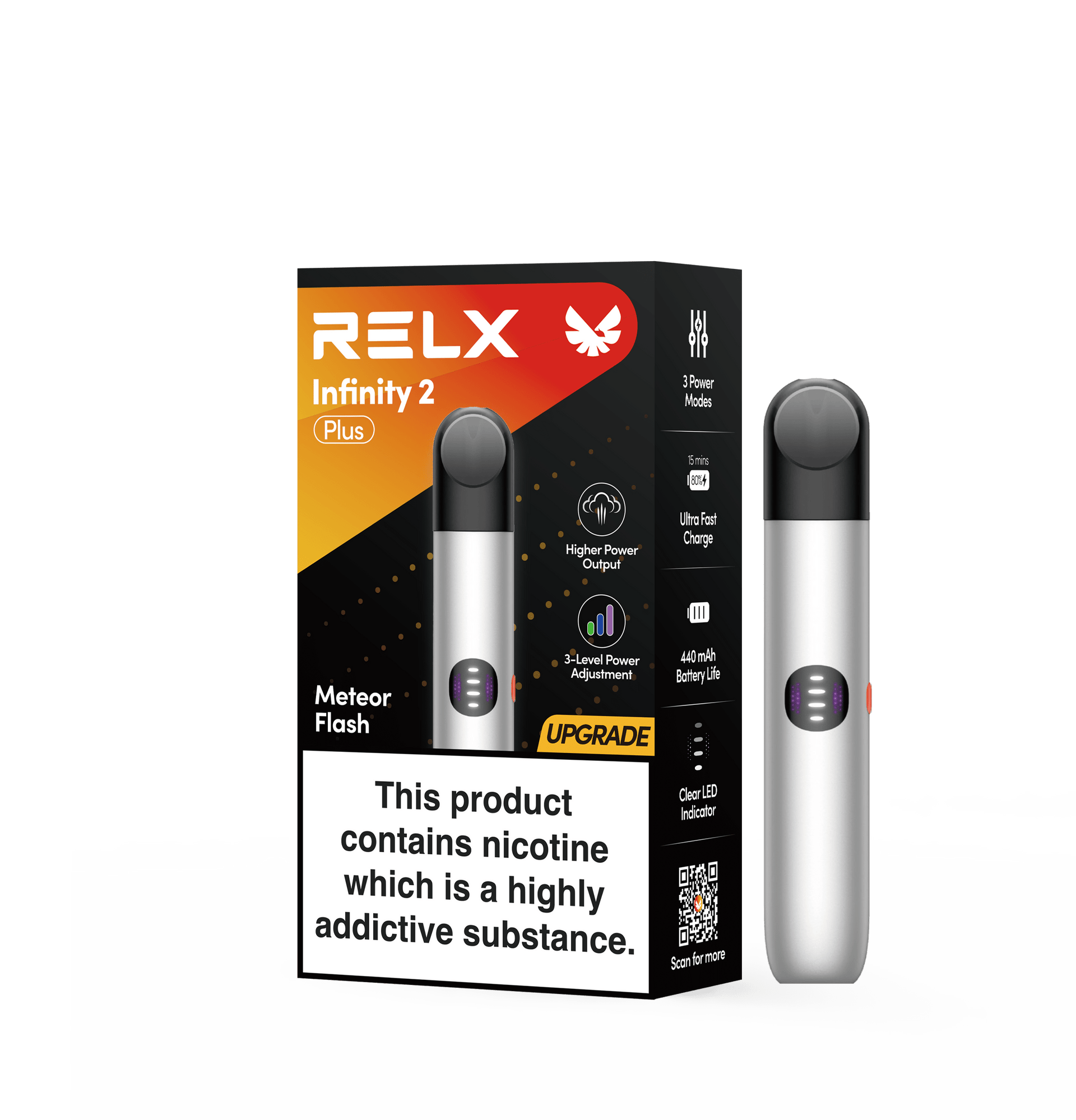 RELX Infinity 2 Plus | 3 power levels (6.5W/8W/10W) 440mAh Type-C rechargeable pod vape device 1 RELX Infinity 2 Plus Device