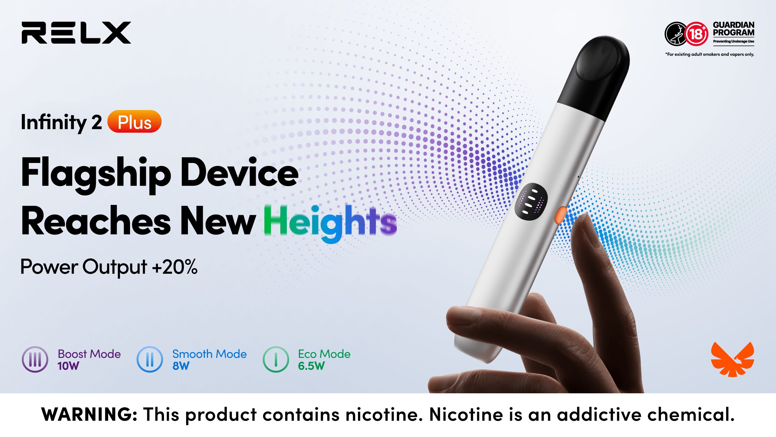 RELX Infinity 2 Plus | 3 power levels (6.5W/8W/10W) 440mAh Type-C rechargeable pod vape device 1