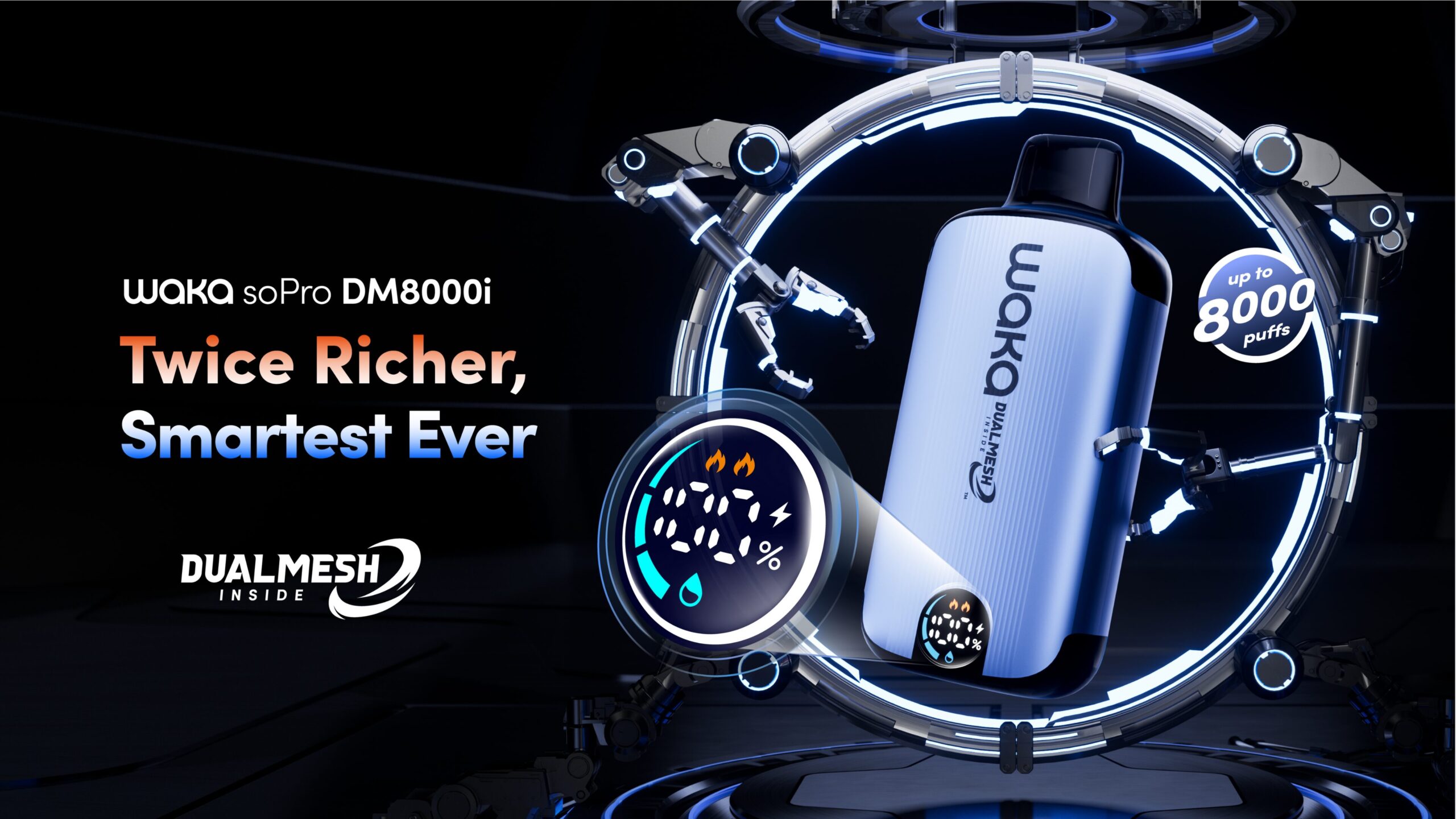 WAKA soPro DM8000i | Smart Screen + DUALMESH™ 14ml Long-Lasting Disposable Vape