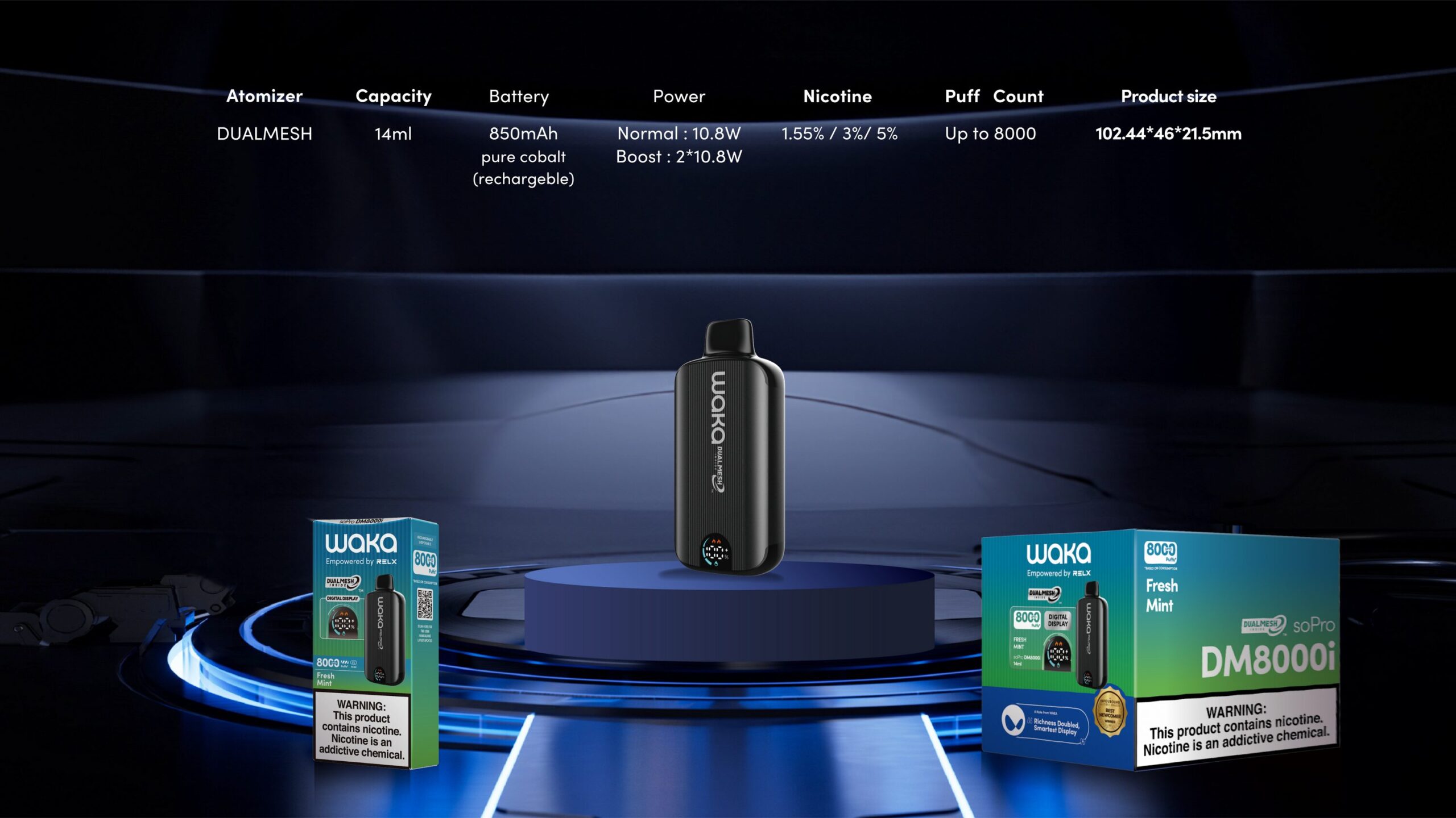 WAKA soPro DM8000i | Smart Screen + DUALMESH™ 14ml Long-Lasting Disposable Vape