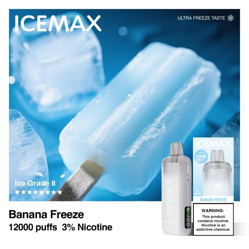 Icemax Ultra Freeze 12000 puff disposable vape | Ice-Blast Cooling | LCD Display | 100% Authentic | Full Flavor Lineup 26 Lightweight and compact, easy to carry anywhere. The 10ml juice lasts long, and low nicotine makes it smooth. Perfect for casual vaping on the go. Read More.