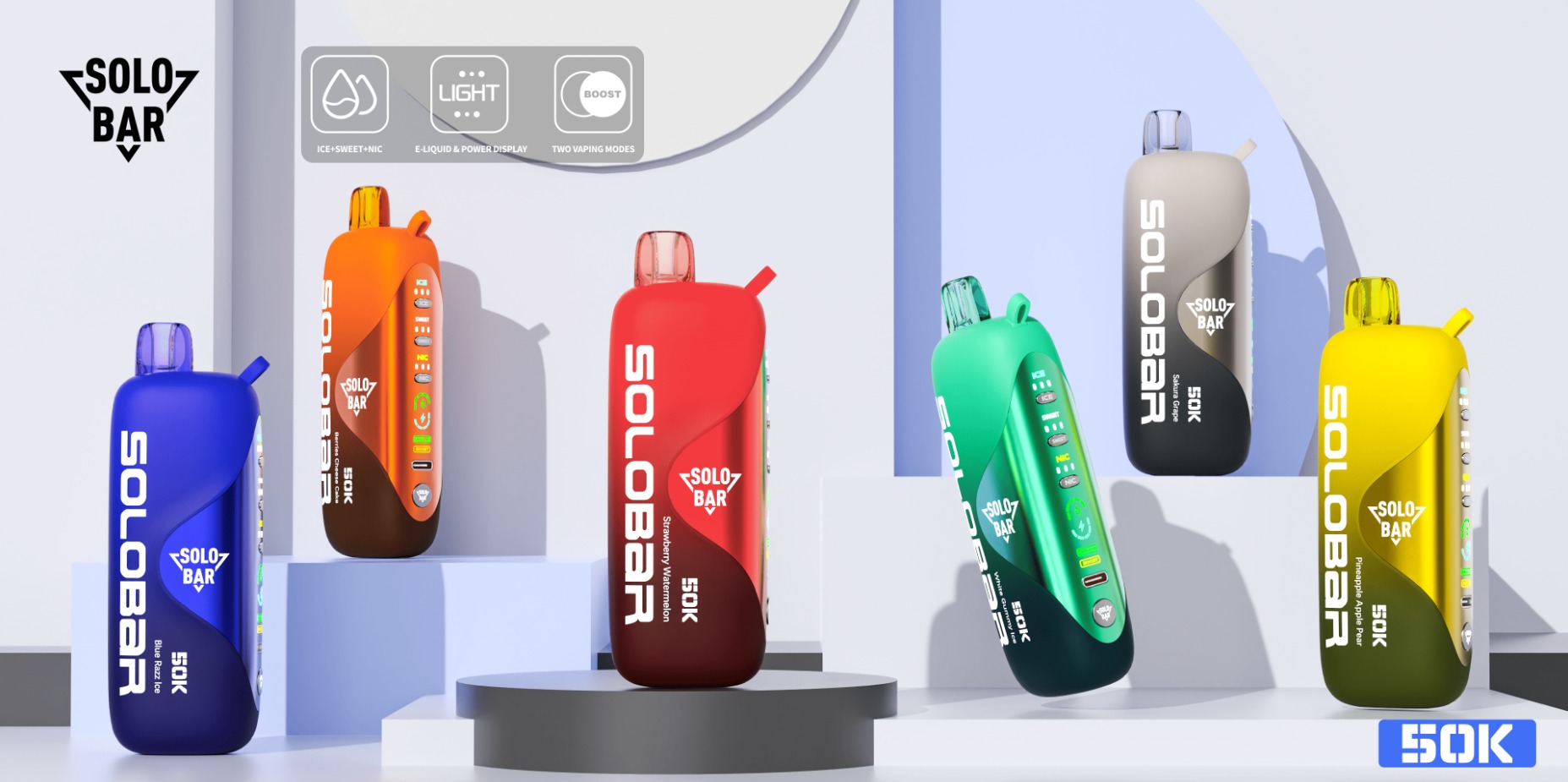 SOLO BAR 50000 口 可调凉度、击喉感、甜度 一次性电子烟 1